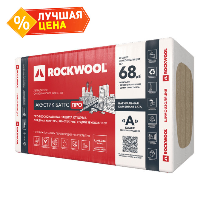 Звукоизоляция Роквул Акустик Баттс ПРО 140х600х1000