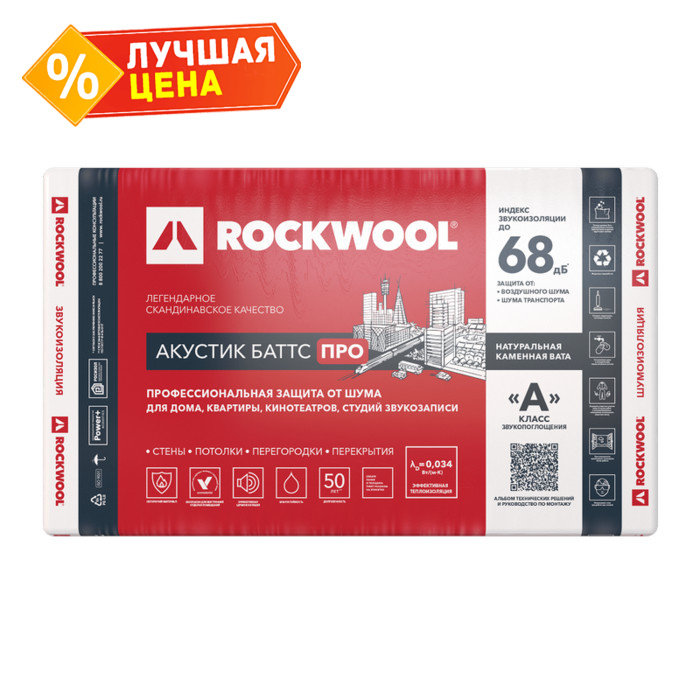 Звукоизоляция Роквул Акустик Баттс ПРО 100х600х1000